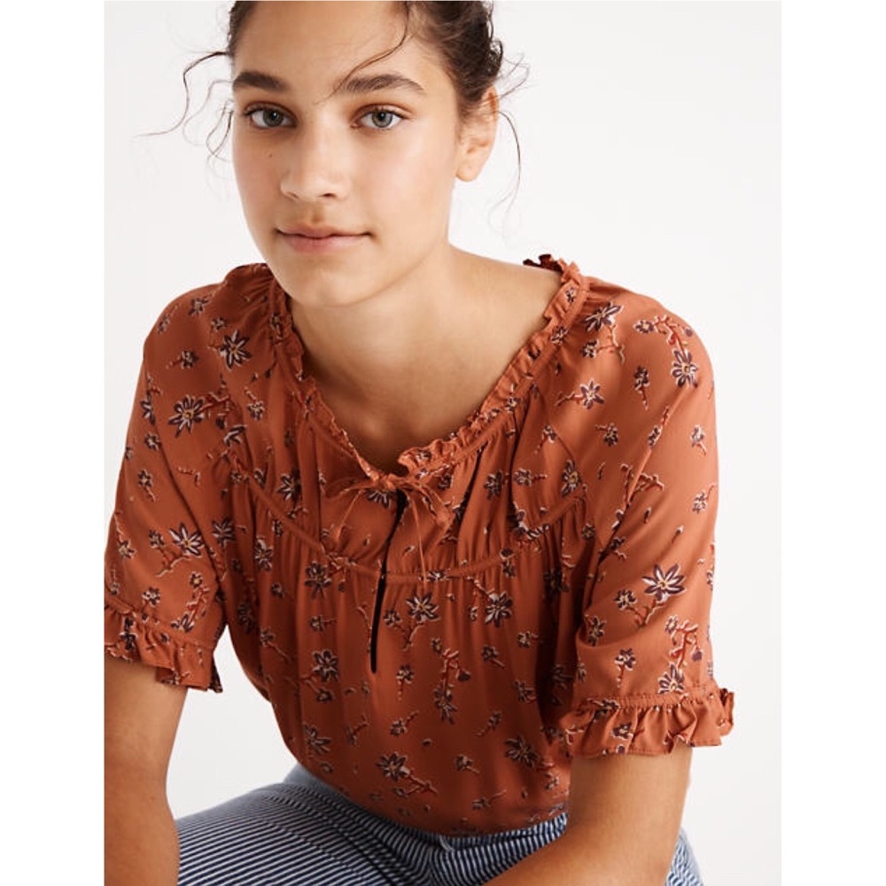 NWT Madewell Tie-Neck Peasant Top Ginger Floral